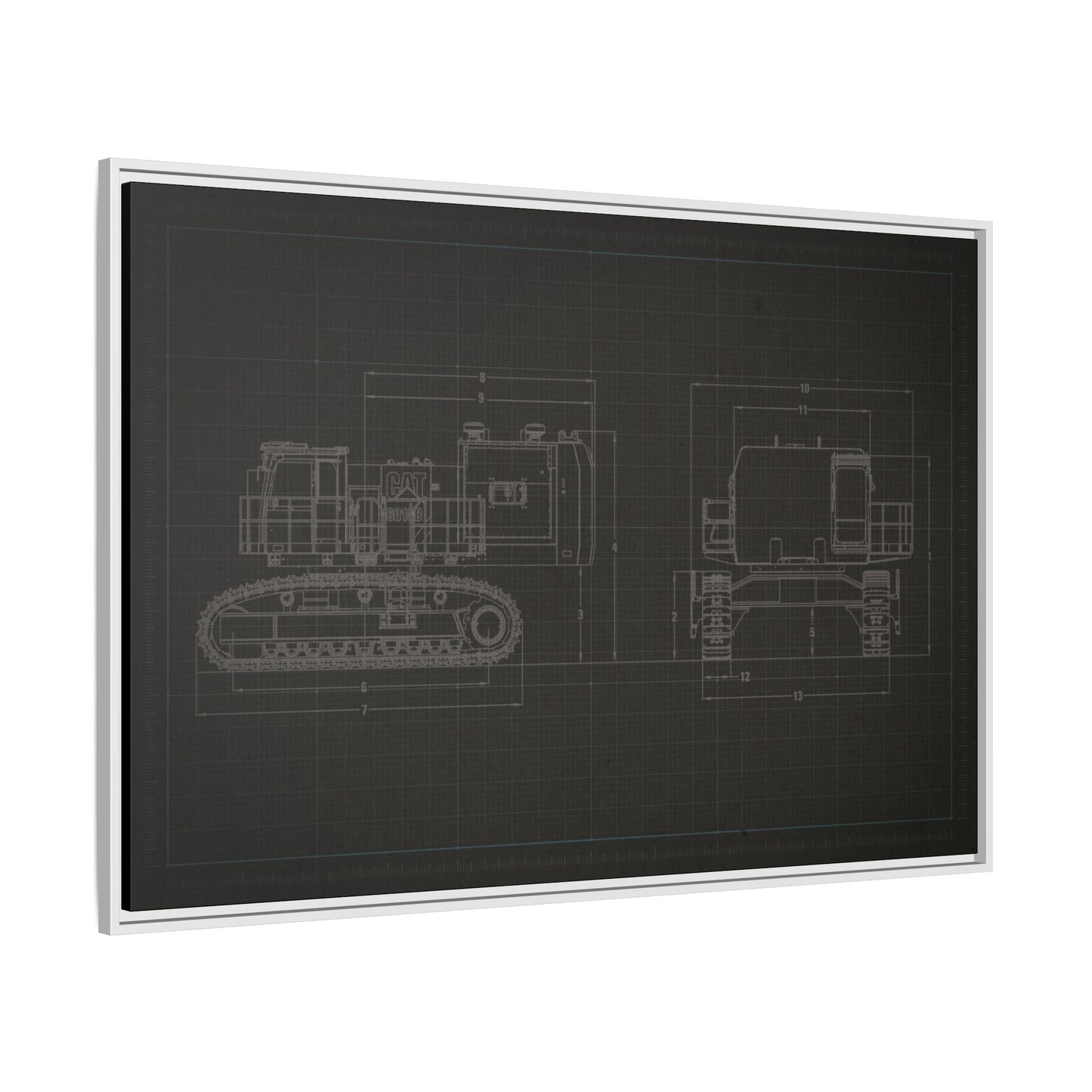 601 Excavator Drawing, Framed Wall Art on Canvas