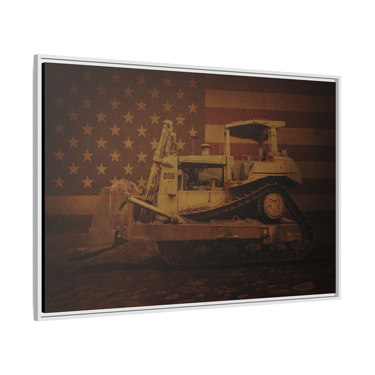 Patriotic D8N Classic Dozer | Framed Wall Art on Stretched Canvas