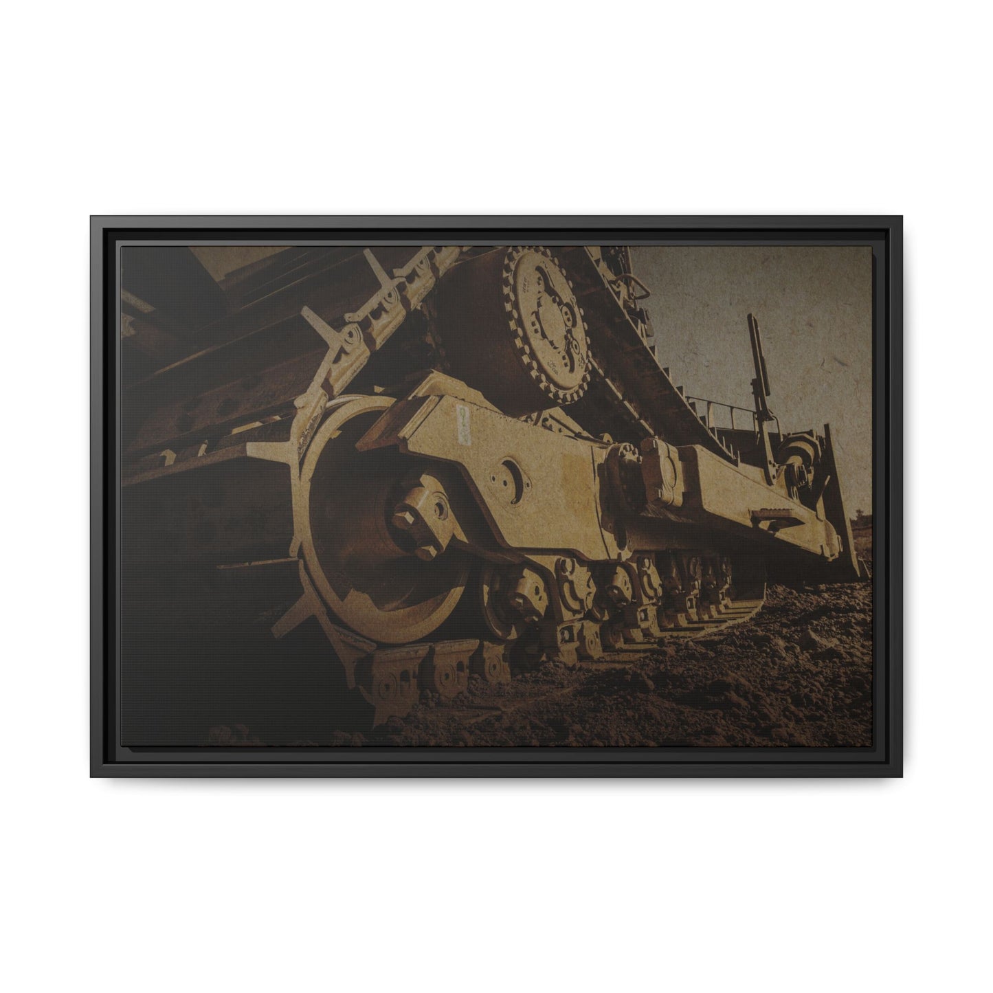 D8 Dramatic Dozer Track | Gold |  Framed Wall art on Stretched Canvas