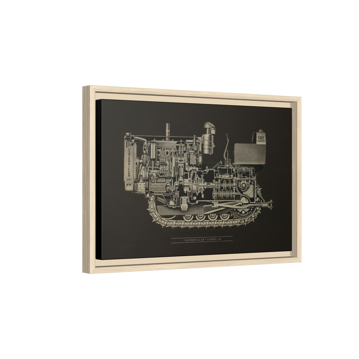 Vintage D4Tractor Crawler Cutaway Drawing | Framed Wall Art on Canvas