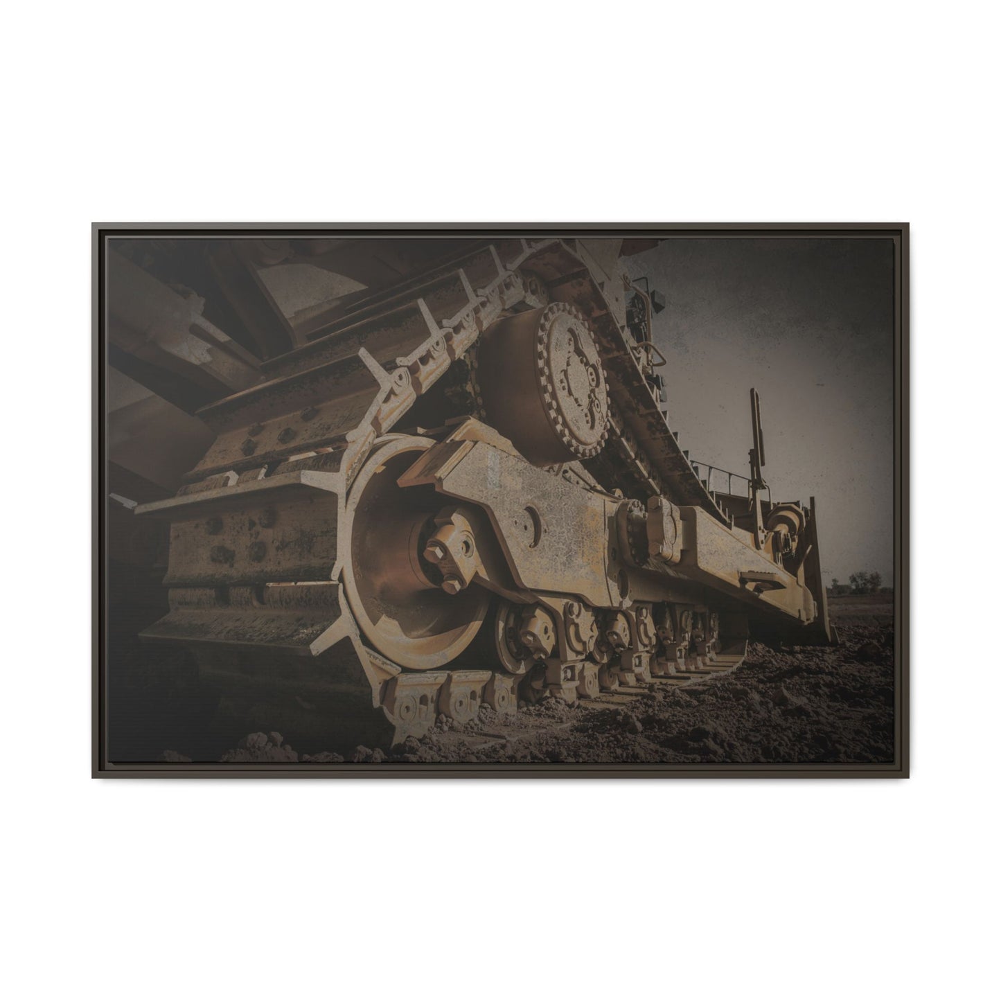 D8 Dramatic Dozer Track | Dark Gray |  Framed Wall art on Stretched Canvas