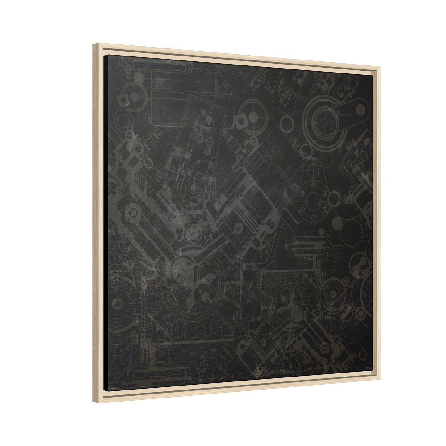 Engine Schematic Drawing Front View - Industrial Art - Framed on Canvas