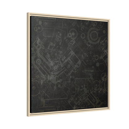 Engine Schematic Drawing Front View - Industrial Art - Framed on Canvas