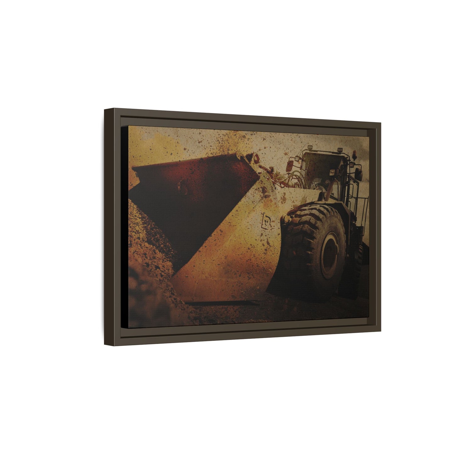 Front Loader Bucket Action | Gold |  Framed Wall art on Stretched Canvas