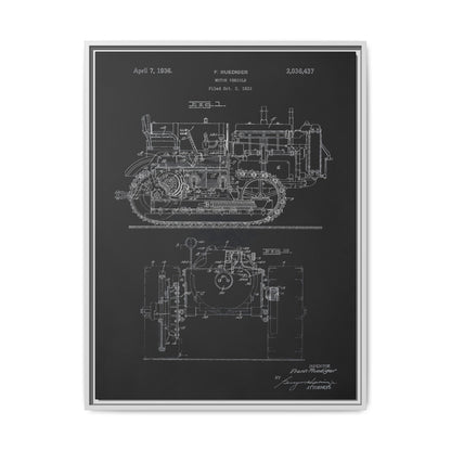 Vintage Dozer Rudiger Patent Drawing, Framed Wall Art on Canvas