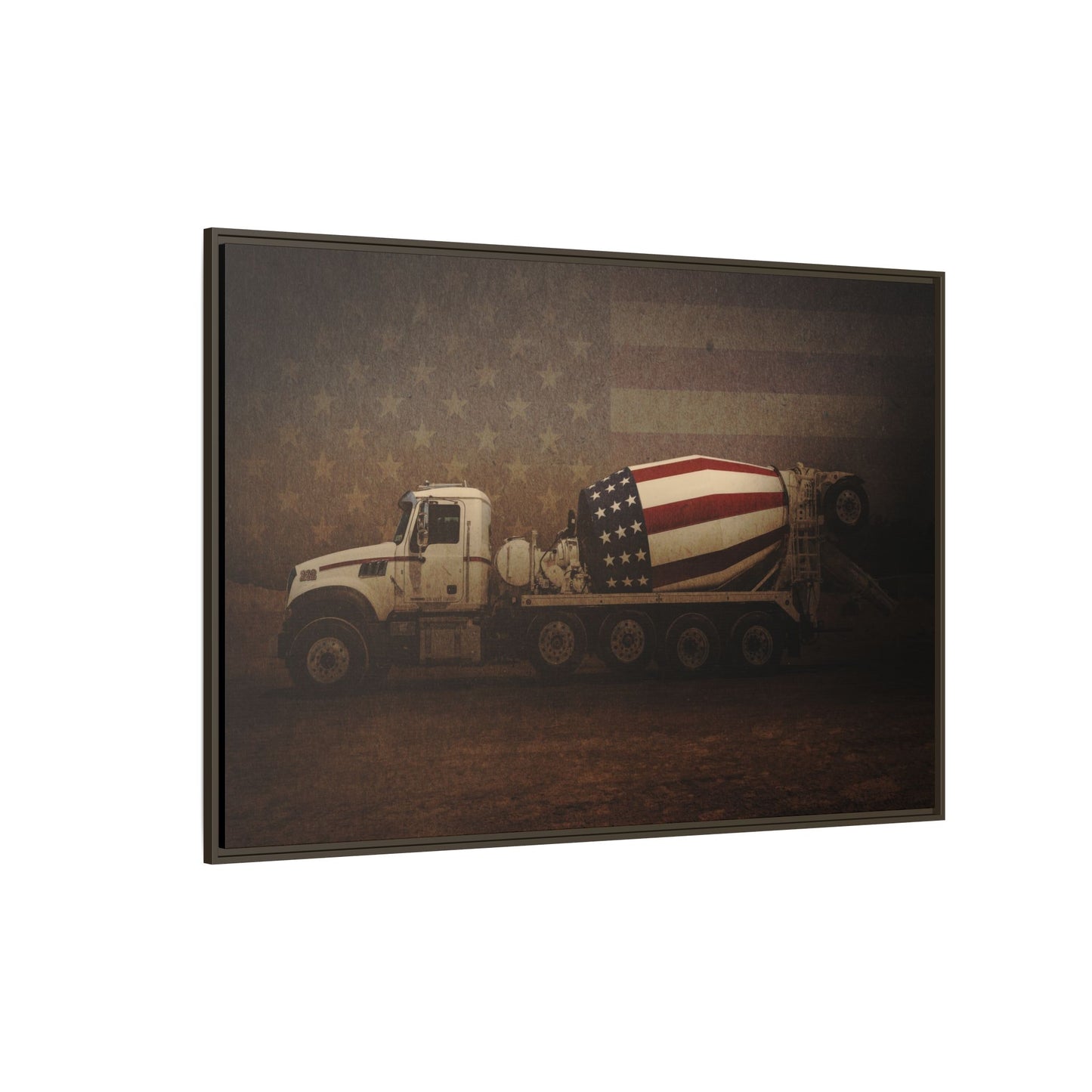 Patriotic Concrete Truck| Framed Wall Art on Stretched Canvas