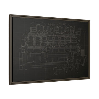 Engine Side View Schematic Drawing Framed Wall Art on Matte Canvas