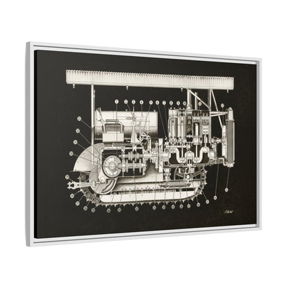 Vintage Engine Crawler Cutaway Engineering Drawing on Matte Canvas Framed | Industrial Wall Art