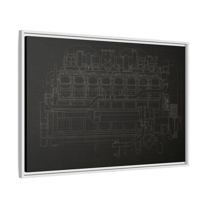 Engine Side View Schematic Drawing Framed Wall Art on Matte Canvas