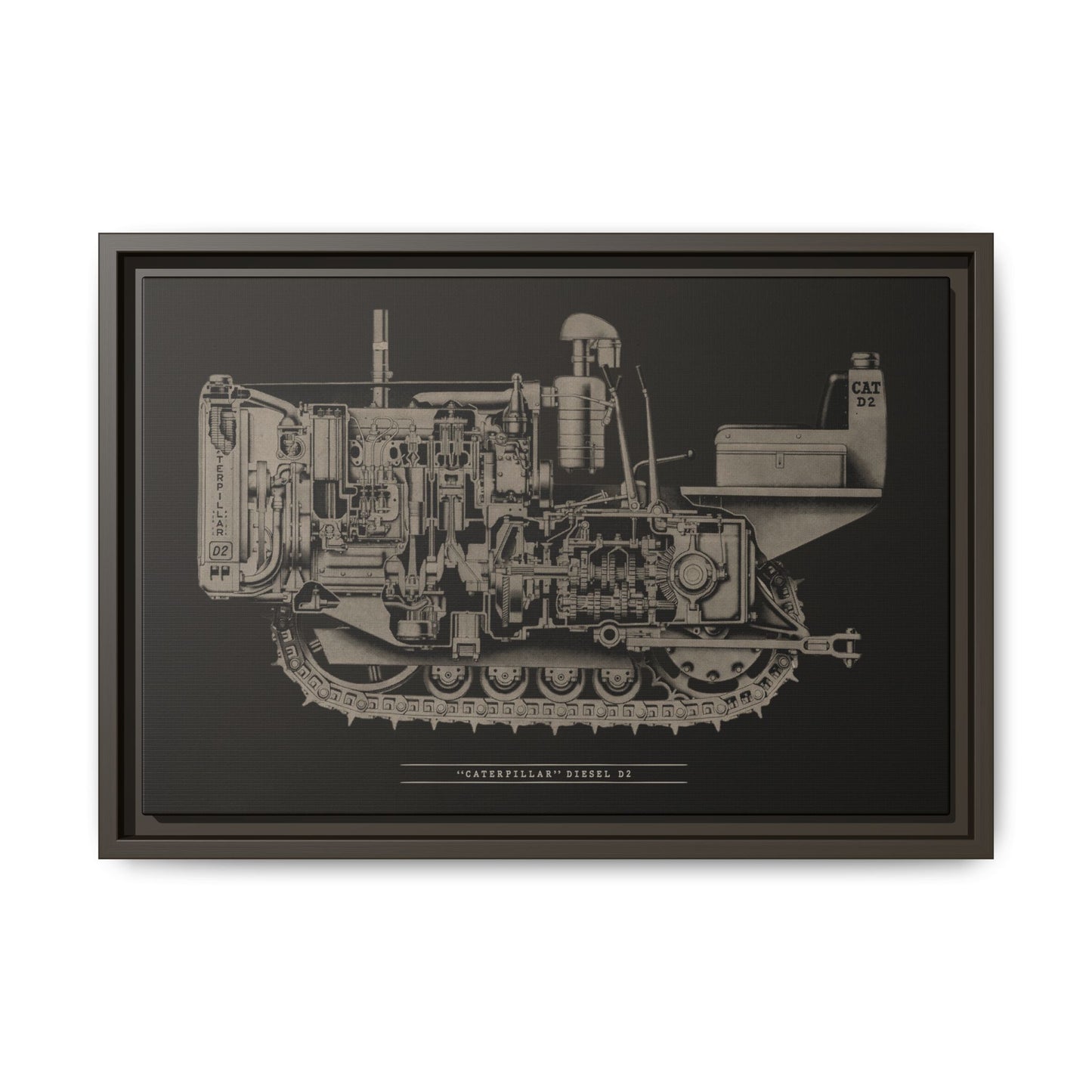Vintage Caterpillar D2 Cutaway Drawing | Framed Wall Art on Stretched Canvas