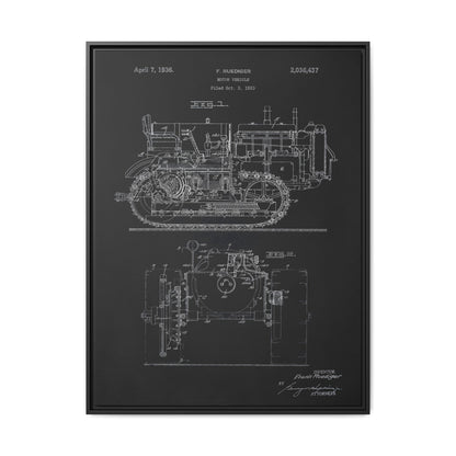 Vintage Dozer Rudiger Patent Drawing, Framed Wall Art on Canvas
