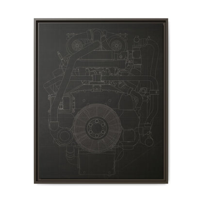 Machine Schematic Engine Drawing Front View Framed Wall Art on Stretched Canvas