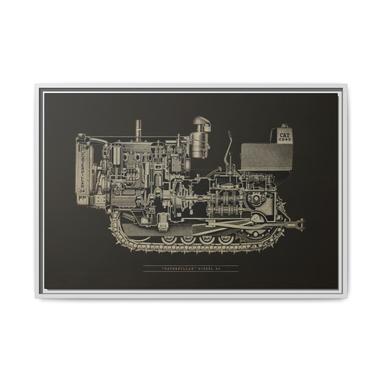 Vintage D4Tractor Crawler Cutaway Drawing | Framed Wall Art on Canvas