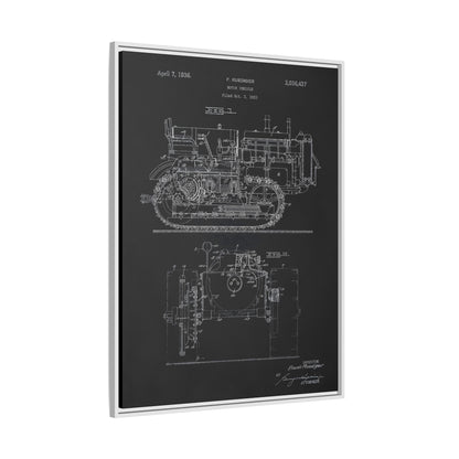 Vintage Dozer Rudiger Patent Drawing, Framed Wall Art on Canvas