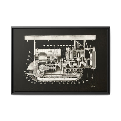 Vintage Engine Crawler Cutaway Engineering Drawing on Matte Canvas Framed | Industrial Wall Art