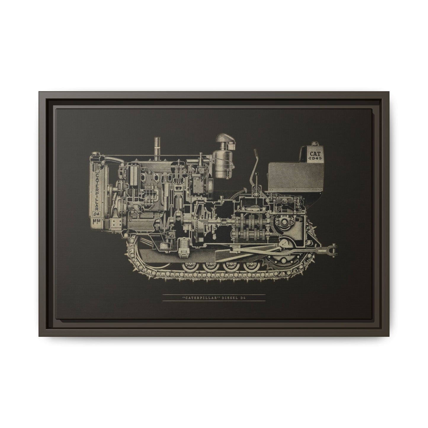 Vintage D4Tractor Crawler Cutaway Drawing | Framed Wall Art on Canvas