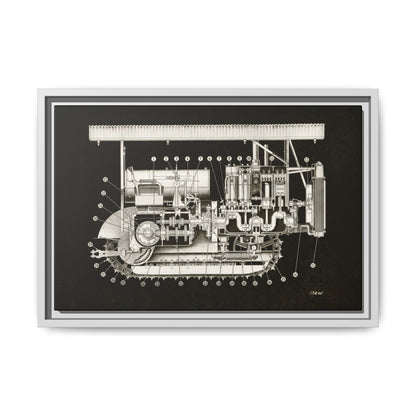 Vintage Engine Crawler Cutaway Engineering Drawing on Matte Canvas Framed | Industrial Wall Art