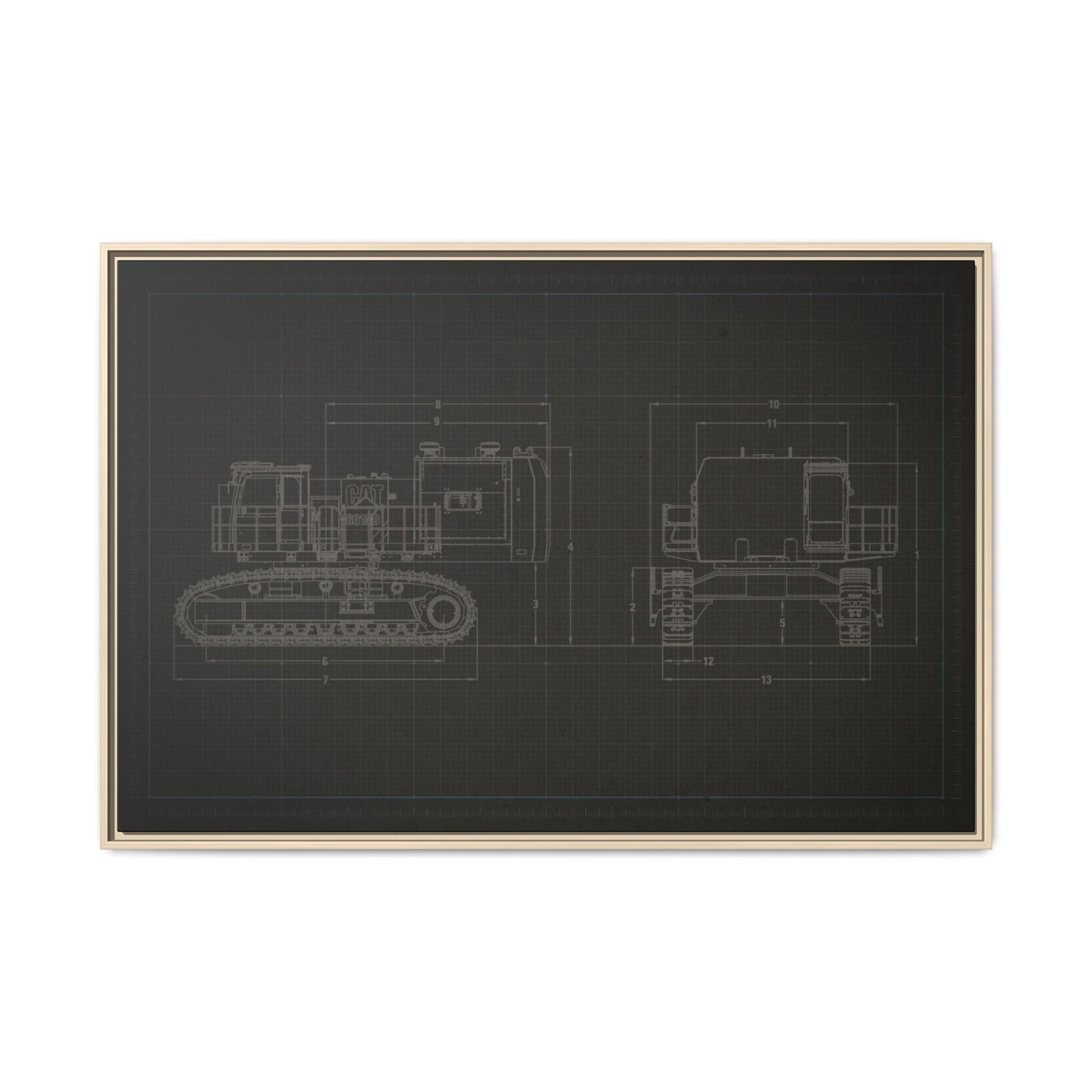 601 Excavator Drawing, Framed Wall Art on Canvas