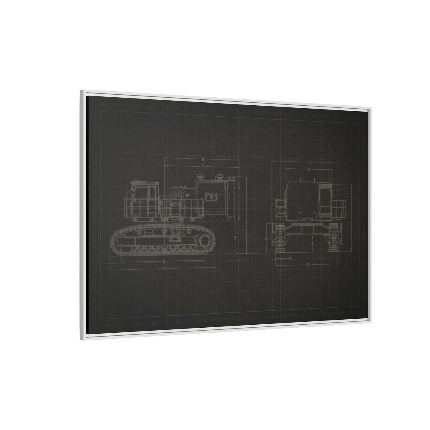 601 Excavator Drawing, Framed Wall Art on Canvas