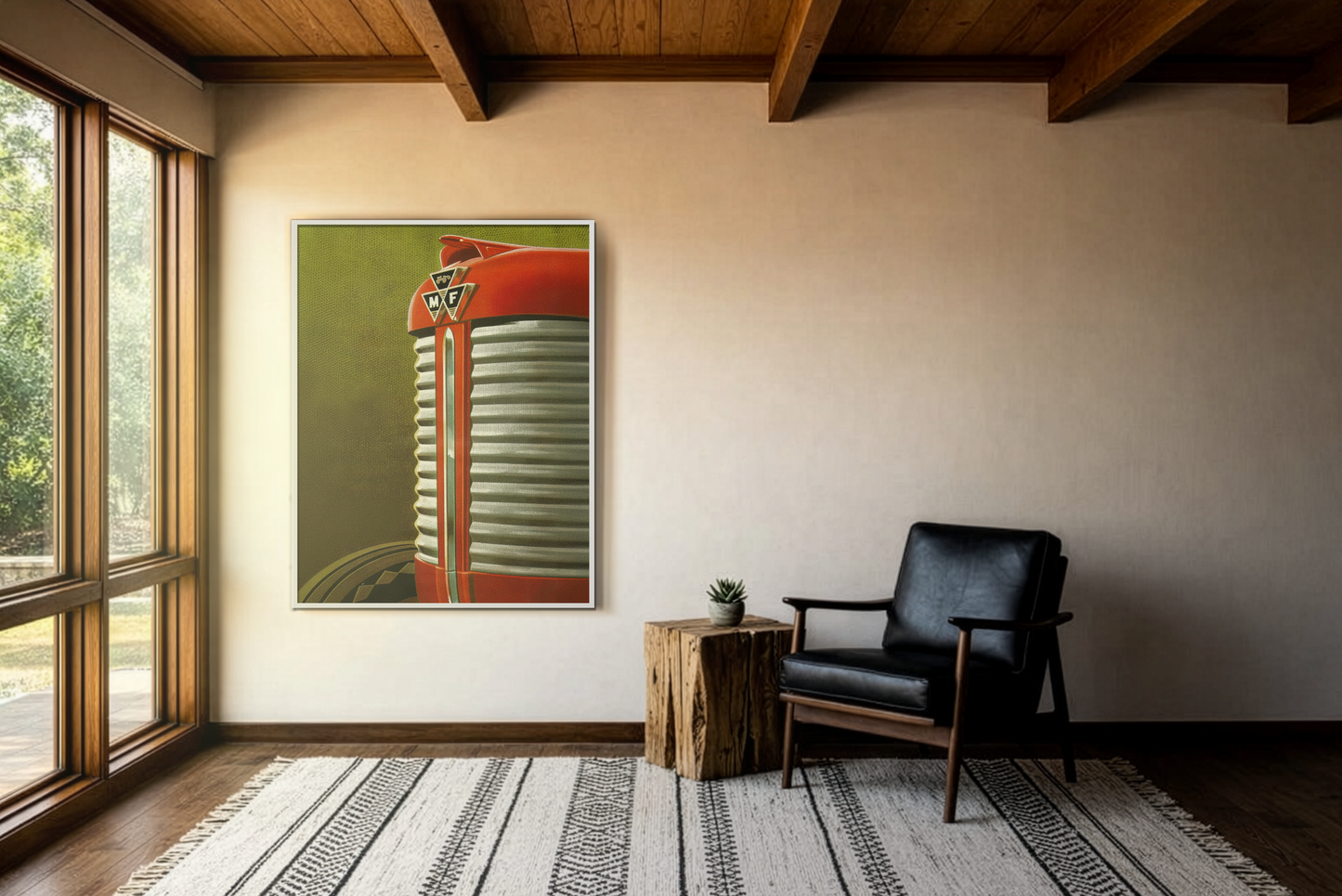 Vintage Red Tractor Grill Matte Canvas Framed | Farm Machinery Wall Art