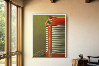 Vintage Red Tractor Grill Matte Canvas Framed | Farm Machinery Wall Art