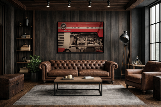 Massey Ferguson 188 Tractor Engine Close-UP Matte Framed Canvas Print