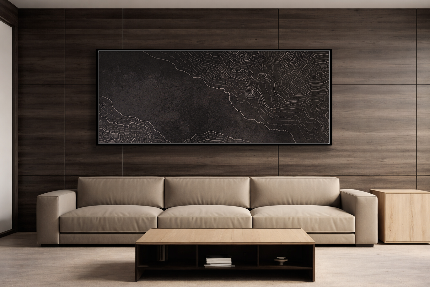 Minimalist Topographic Graphic Art - Framed Canvas