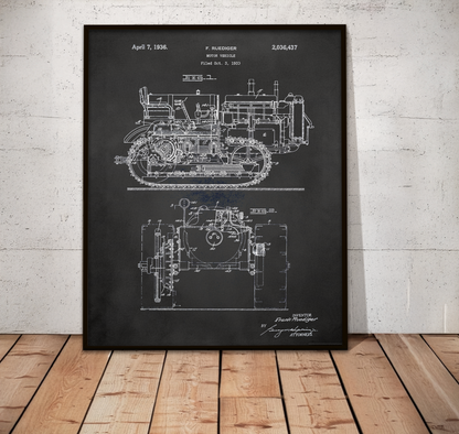 Vintage Dozer Rudiger Patent Drawing, Framed Wall Art on Canvas