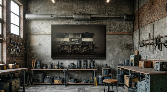 Vintage Diesel Locomotive Engine Matte Canvas Framed