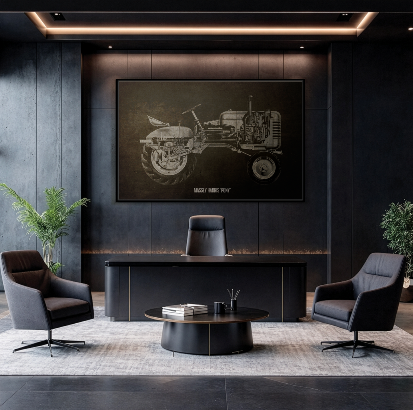 Vintage Massey Harris Pony Cutaway Drawing | Framed Wall Art on Stretched Canvas | Industrial Artwork
