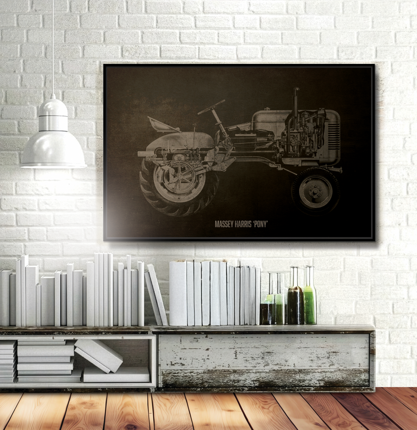 Vintage Massey Harris Pony Cutaway Drawing | Framed Wall Art on Stretched Canvas | Industrial Artwork