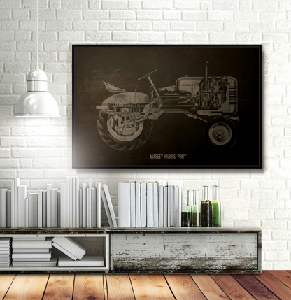 Vintage Massey Harris Pony Cutaway Drawing | Framed Wall Art on Stretched Canvas | Industrial Artwork