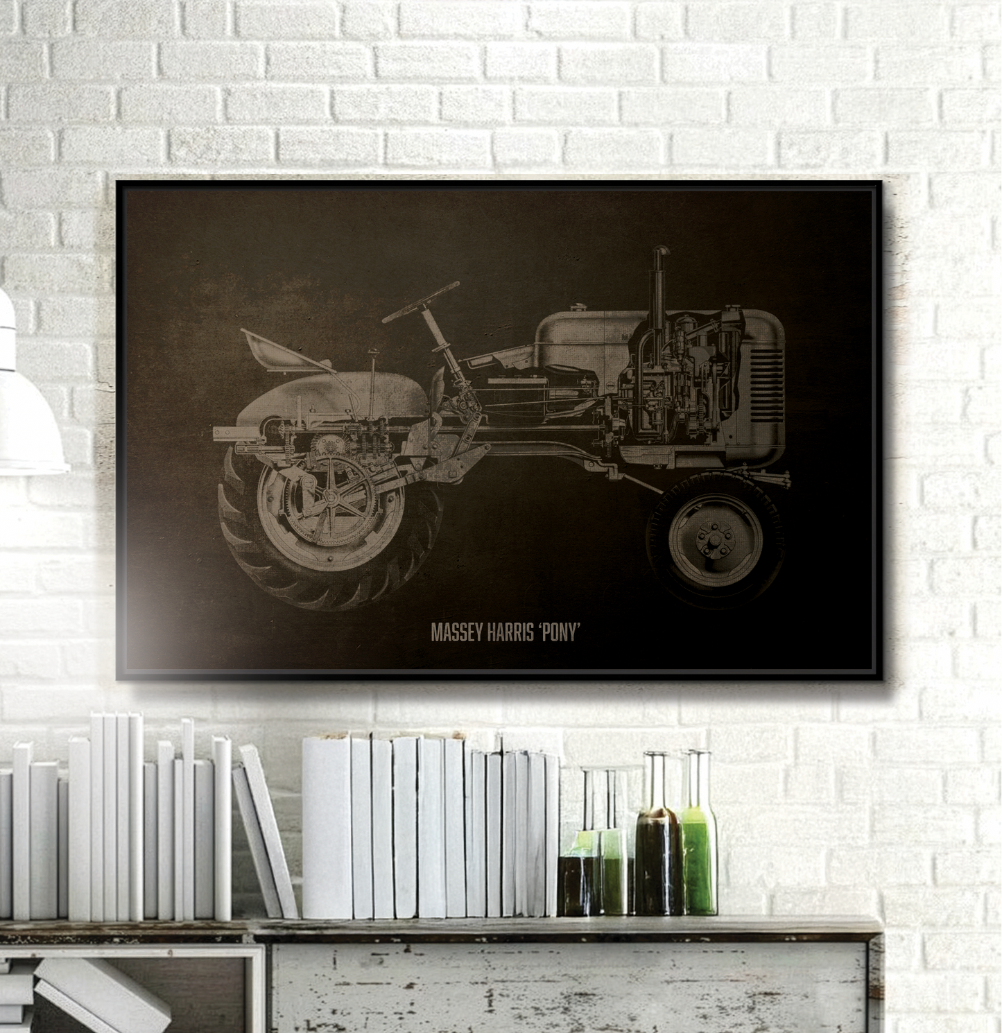 Vintage Massey Harris Pony Cutaway Drawing | Framed Wall Art on Stretched Canvas | Industrial Artwork