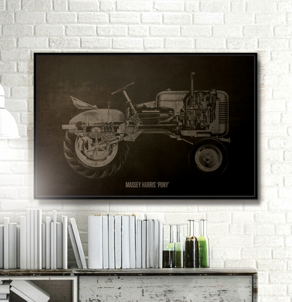 Vintage Massey Harris Pony Cutaway Drawing | Framed Wall Art on Stretched Canvas | Industrial Artwork
