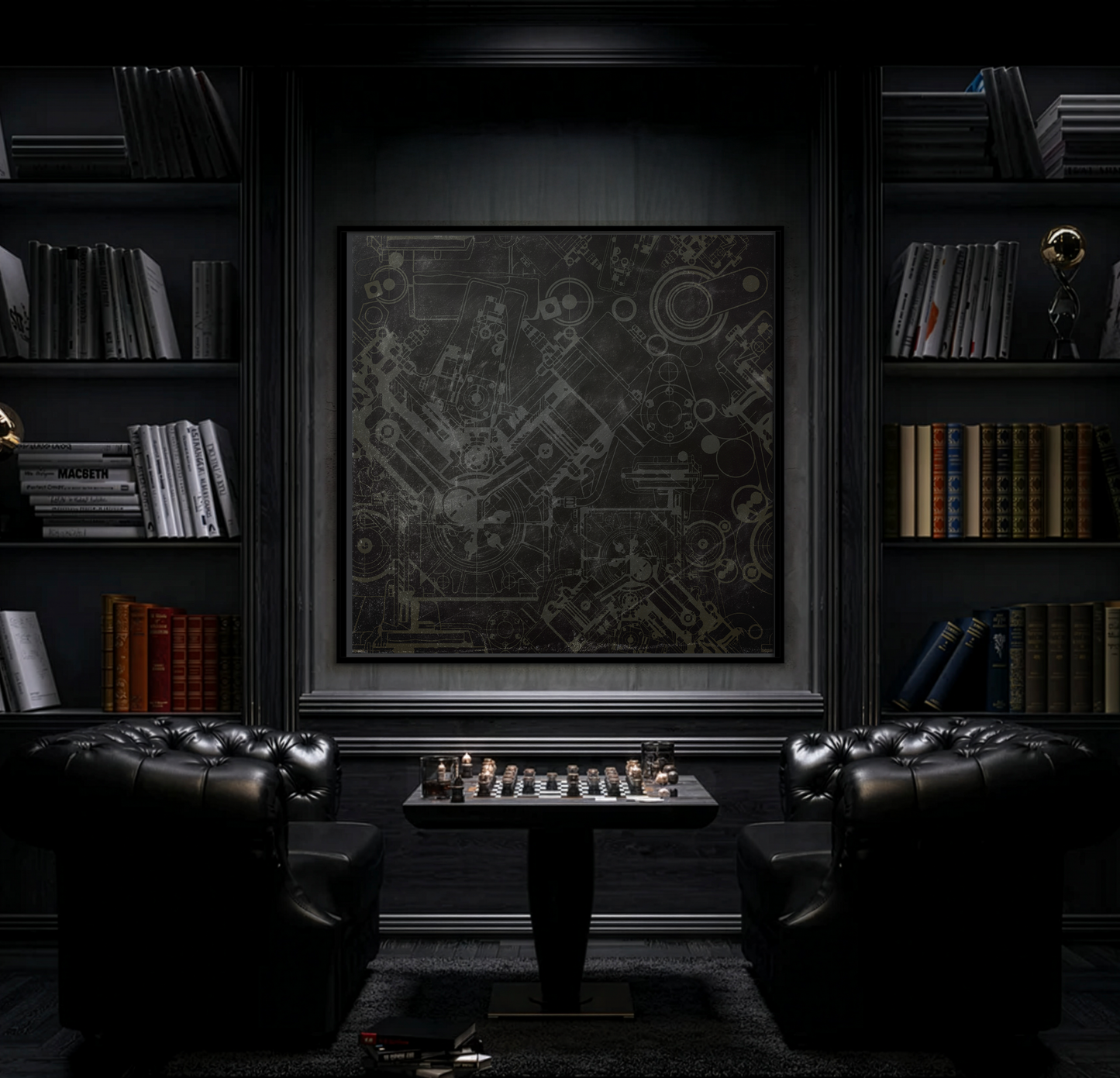 Engine Schematic Drawing Front View - Industrial Art - Framed on Canvas