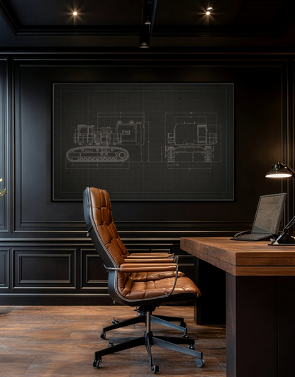 601 Excavator Drawing, Framed Wall Art on Canvas