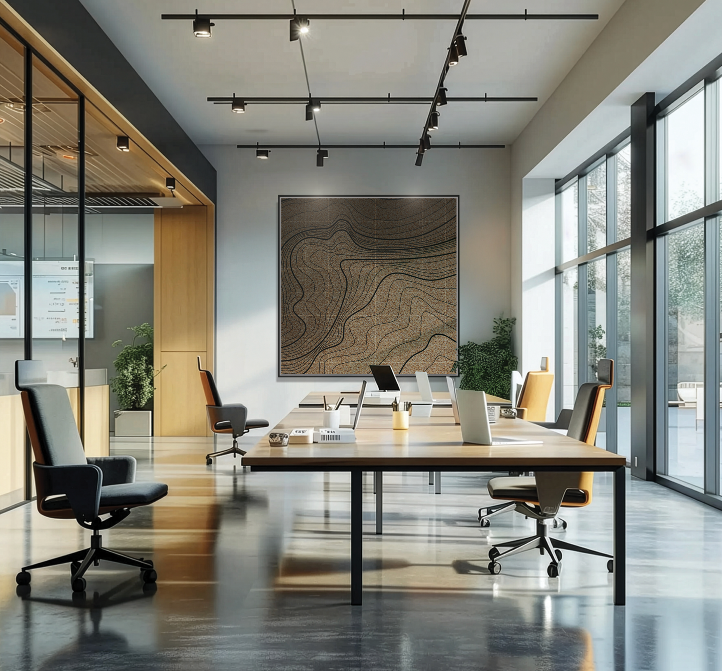 Topographic Lines Abstract Wall Art on Framed Canvas