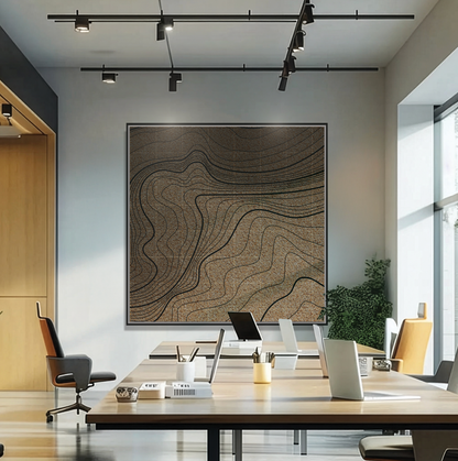 Topographic Lines Abstract Wall Art on Framed Canvas