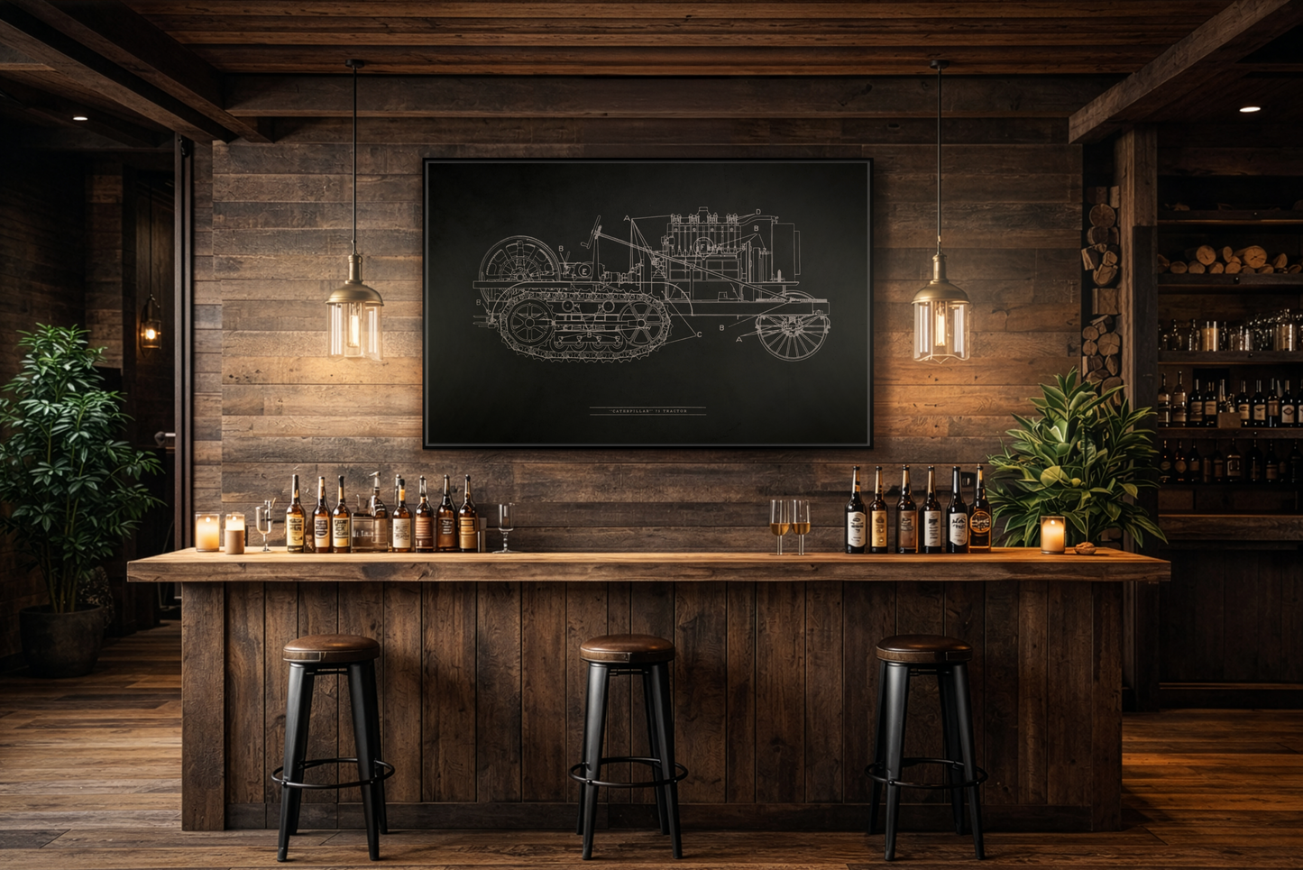 Vintage HOLT Tractor Patent Drawing Industrial Artwork | Framed Wall Art on Stretched Canvas