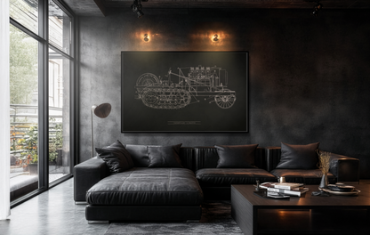 Vintage HOLT Tractor Patent Drawing Industrial Artwork | Framed Wall Art on Stretched Canvas