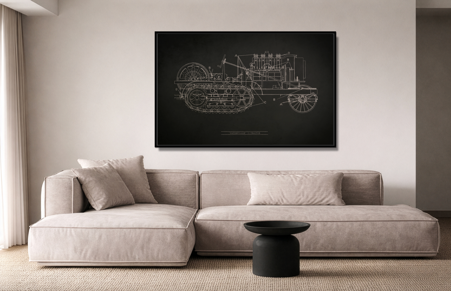 Vintage HOLT Tractor Patent Drawing Industrial Artwork | Framed Wall Art on Stretched Canvas