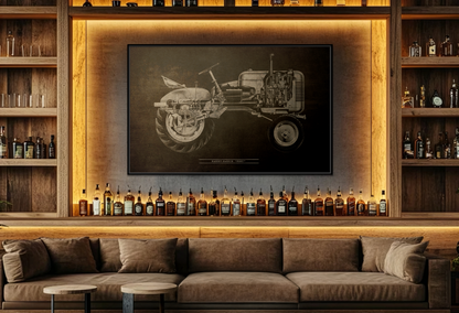 Vintage Massey Harris Pony Cutaway Drawing | Framed Wall Art on Stretched Canvas | Industrial Artwork