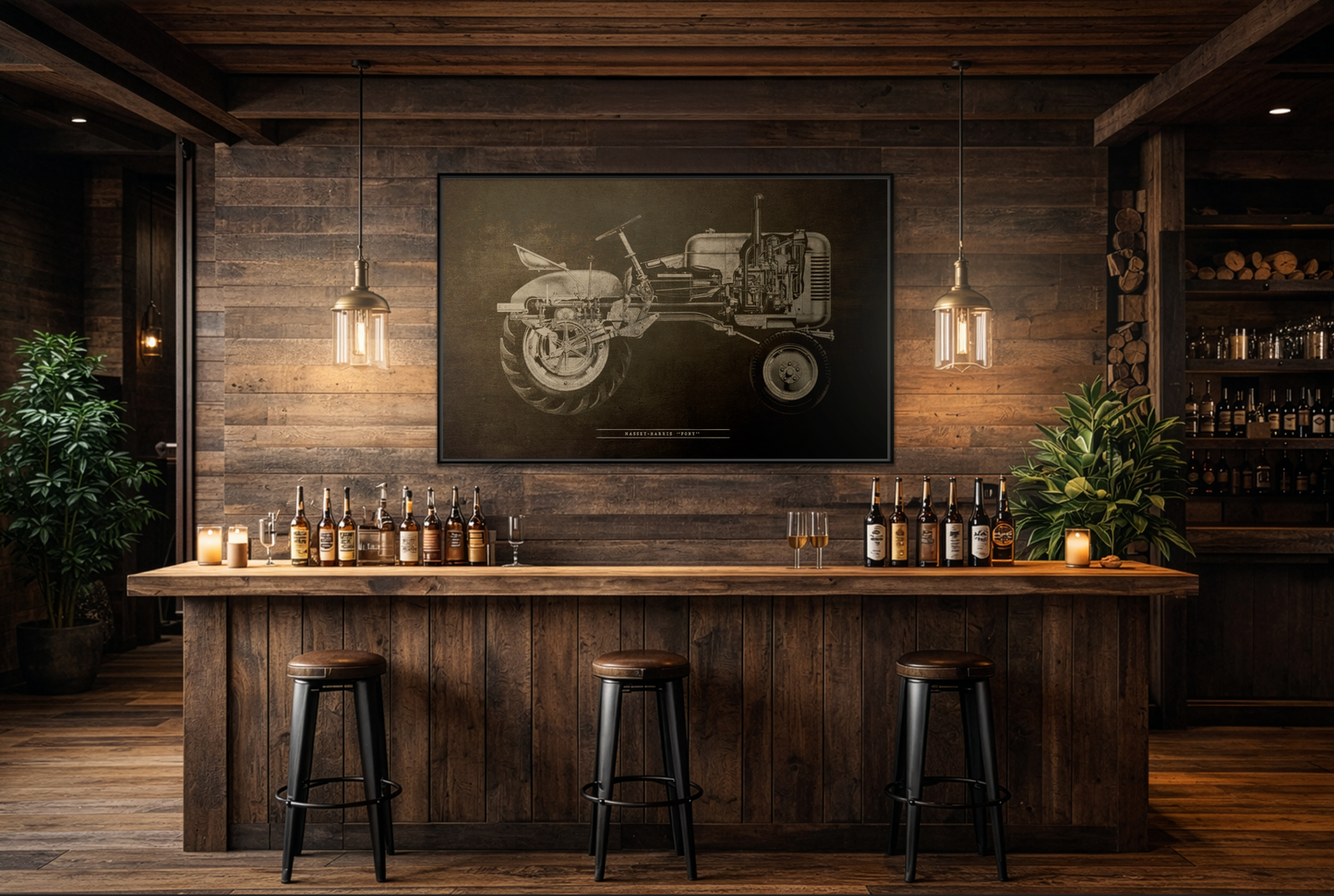 Vintage Massey Harris Pony Cutaway Drawing | Framed Wall Art on Stretched Canvas | Industrial Artwork