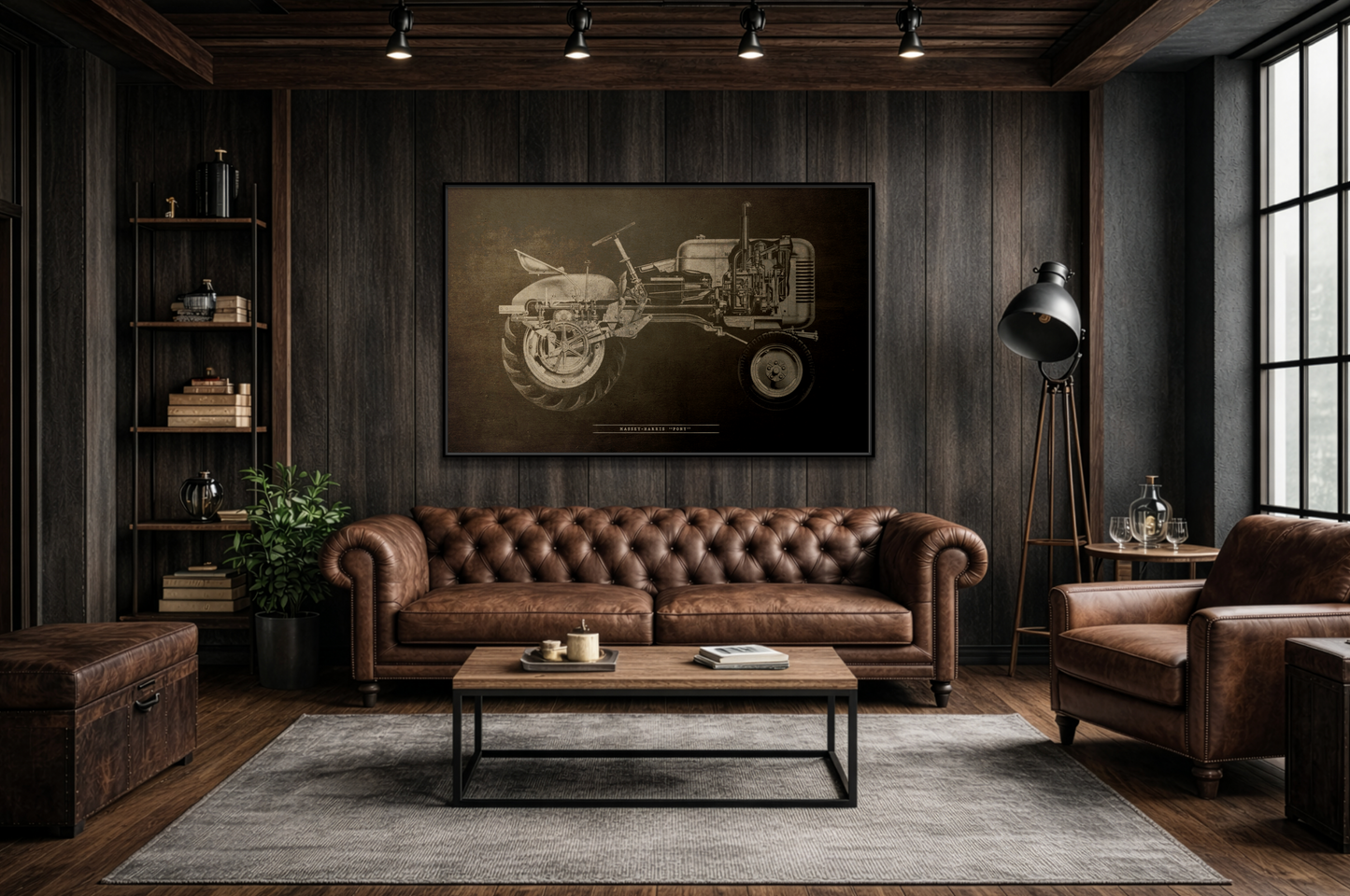 Vintage Massey Harris Pony Cutaway Drawing | Framed Wall Art on Stretched Canvas | Industrial Artwork
