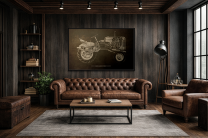 Vintage Massey Harris Pony Cutaway Drawing | Framed Wall Art on Stretched Canvas | Industrial Artwork