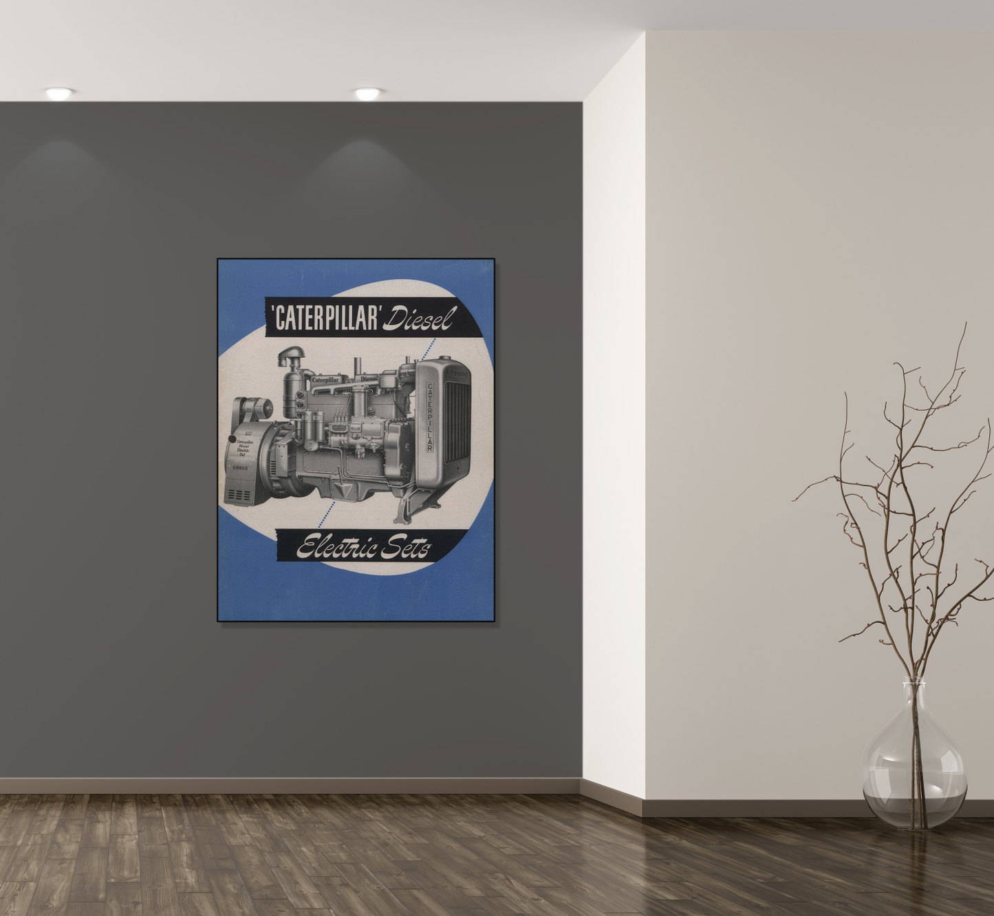 Diesel Electric Generator Vintage Dealership Sign on Framed  Matte Canvas