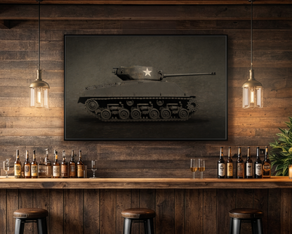 Vintage WWII  Sherman Tank, Single Star, Photo Wall Art on Framed Canvas