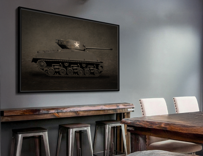Vintage WWII  Sherman Tank, Single Star, Photo Wall Art on Framed Canvas