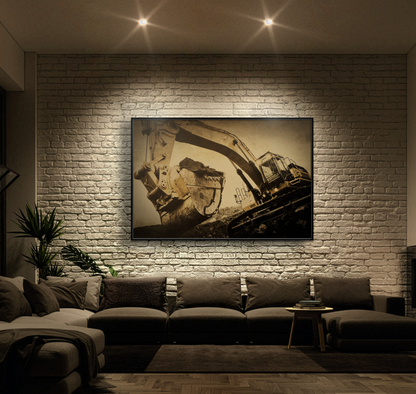 Reaching for Rocks Excavator  | Photo Art on Framed Canvas