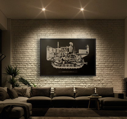 Vintage Caterpillar D2 Cutaway Drawing | Framed Wall Art on Stretched Canvas